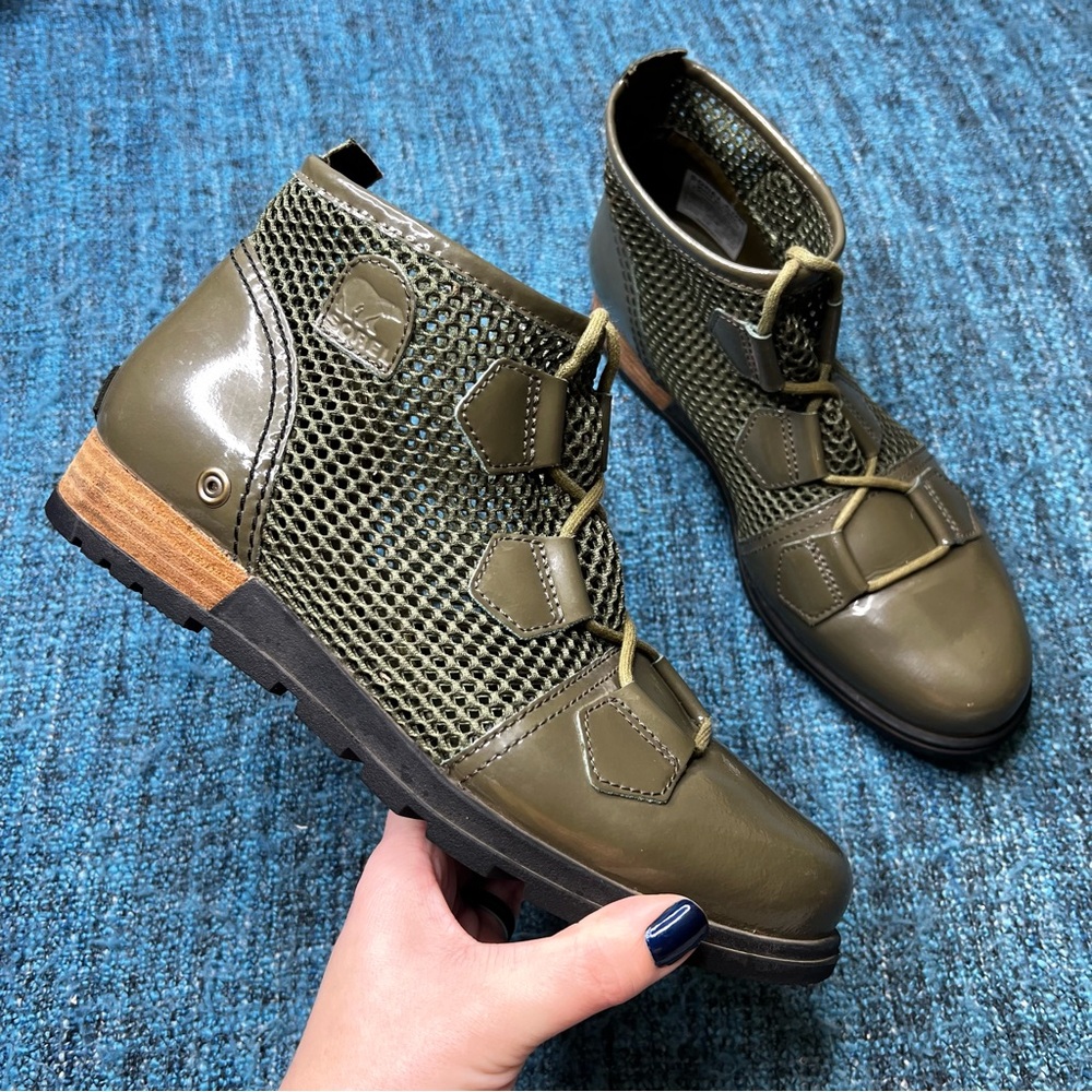 Sorel Major Mesh Lace Up Combat Boots in Olive Green